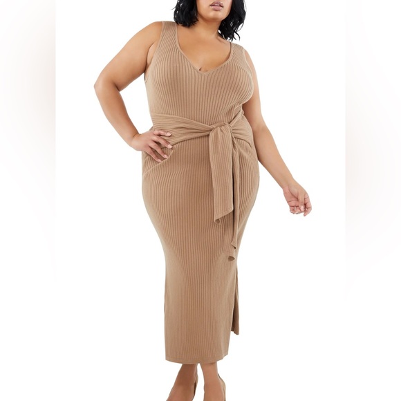 GOOD AMERICAN Rib Knit Tie Waist Midi Dress | 7 (3XL) - Picture 2 of 6
